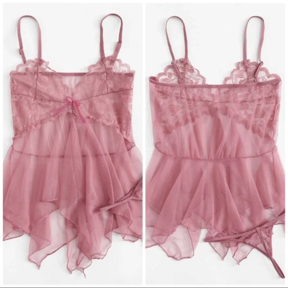 New Sexy Pink Sheer Lace Babydoll Slips​ - Picture 2 of 3
